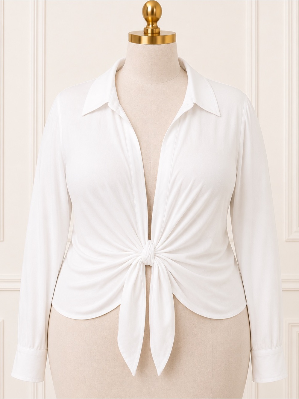 NWT Choosy Milan White Tie Front Top Deep V Long Sleeve Sz 20